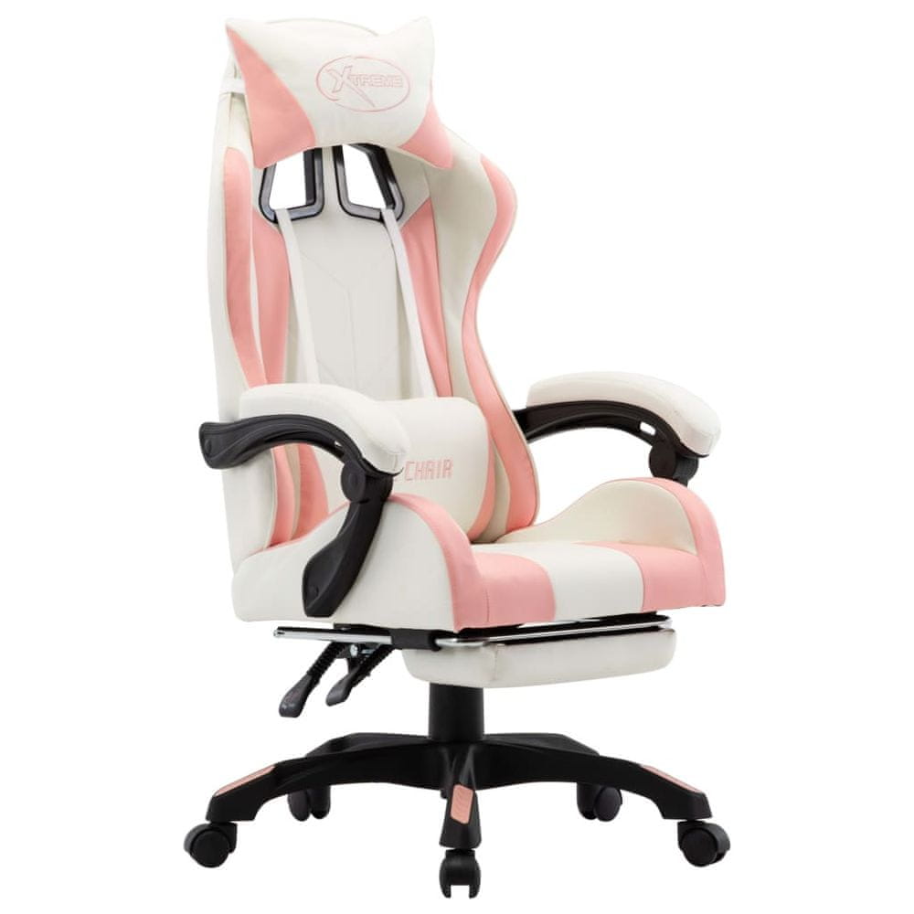 Petromila vidaXL Herná stolička s opierkou na nohy, ružovo biela, umelá koža